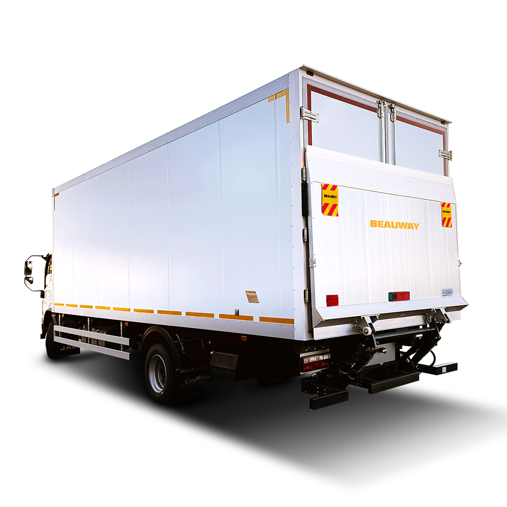 Hydraulic tail lift installed on commercial truck rear