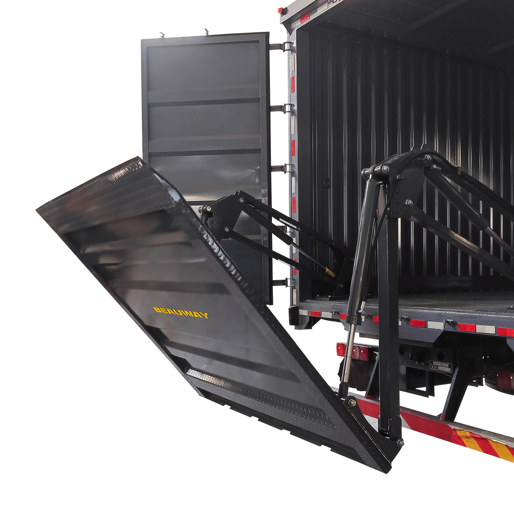 Hydraulic tail lift installed on commercial truck rear