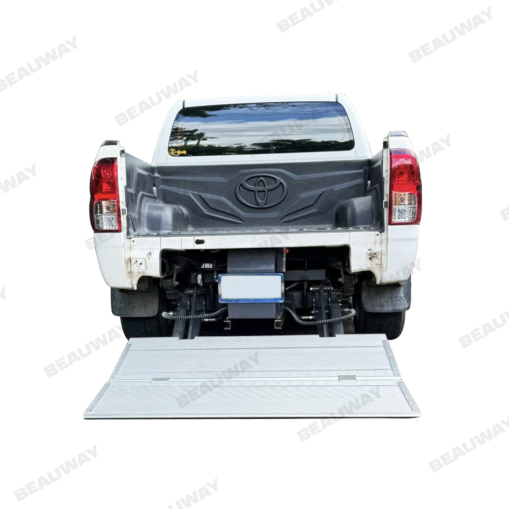 Hydraulic tail lift installed on commercial truck rear