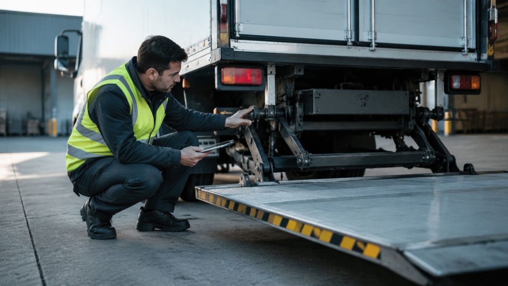 tail lift operator performing pre-use inspection checklist