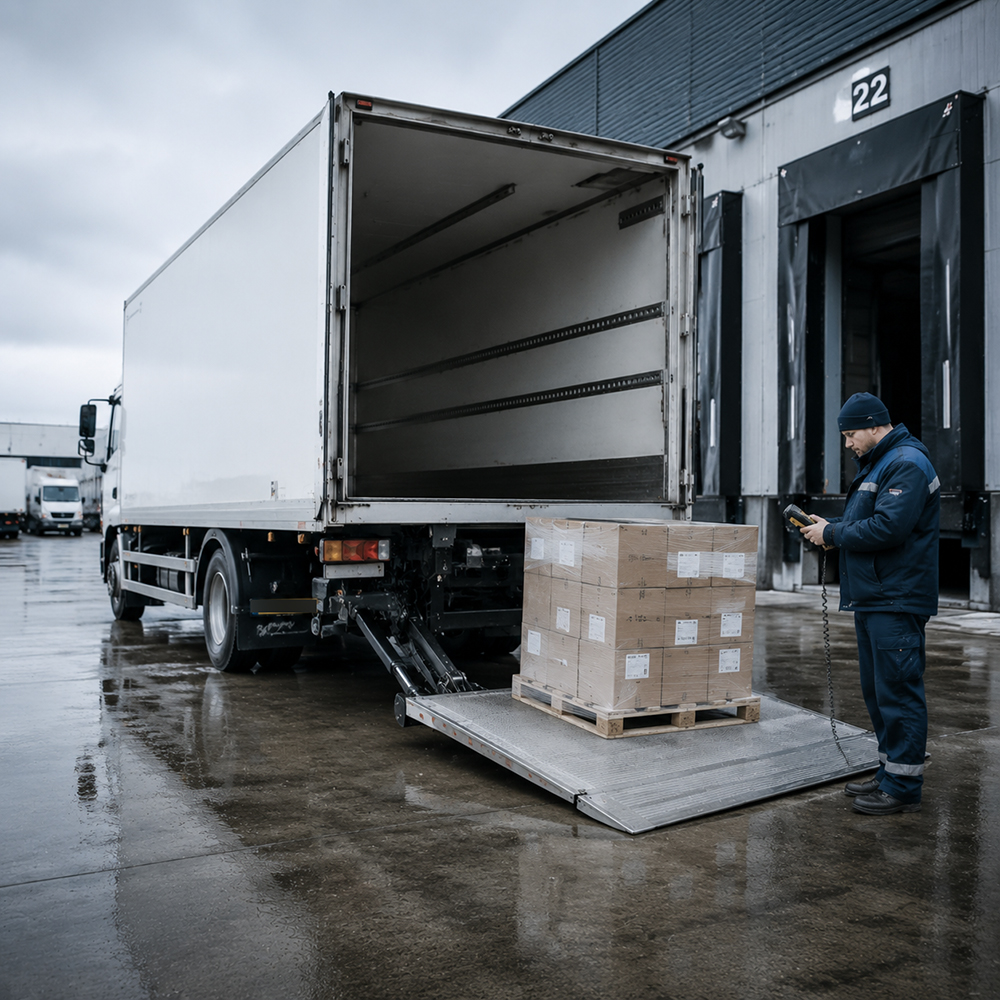 Tail lift truck platform sagging on one side during a fleet inspection case