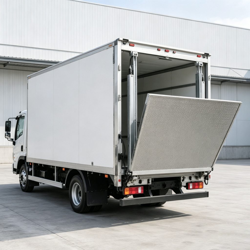 vertical tail lift buyer guide diagram showing column mounted platform on truck