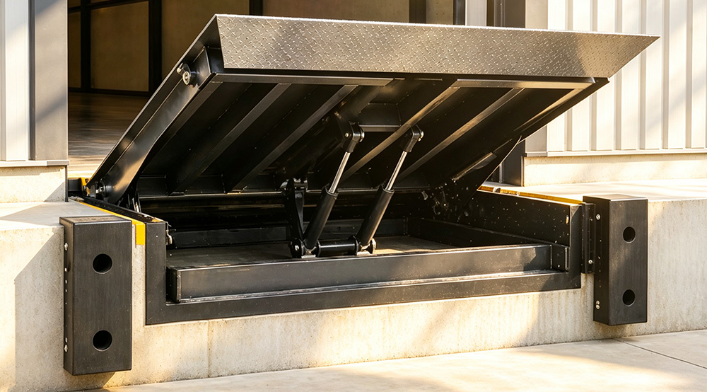 Reinforced welded J-beam structure underneath a dock leveler