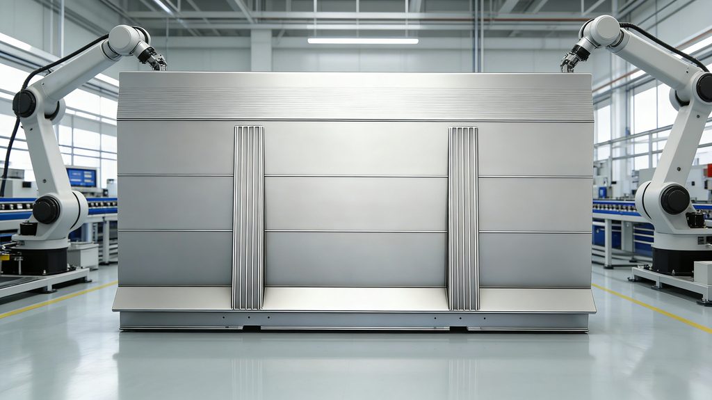 Anodized aluminum tail lift panel processed on an automated production line