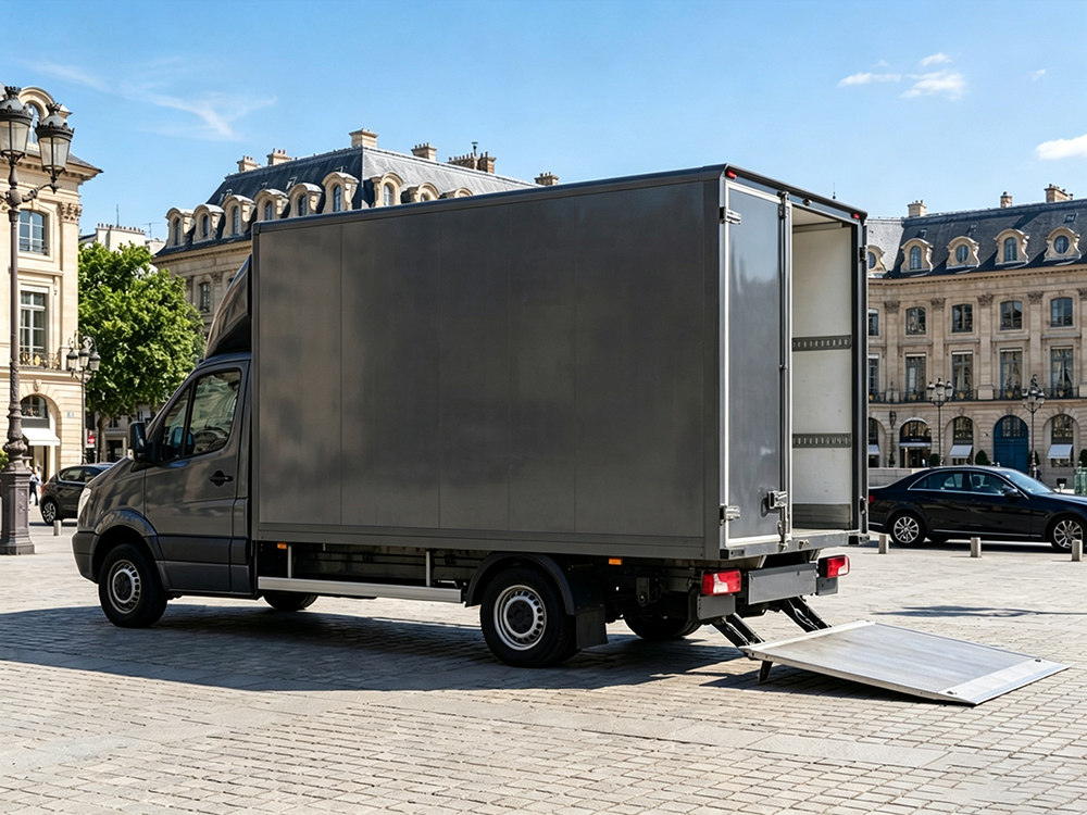 van tail lift platform lowered for loading